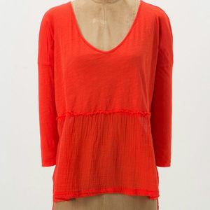 Anthropologie Rifting Pullover Cotton V-Neck T-Shirt Top By Benandlucia, Size XS